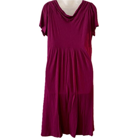 Caite Raspberry Floral Embroidery Rayon Spandex Cowl Neck Dress - Picture 3 of 12